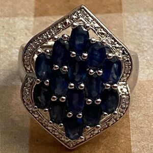 925 Sterling Silver Ring -White CZ & Sapphire Crystals in Cluster- size 7
